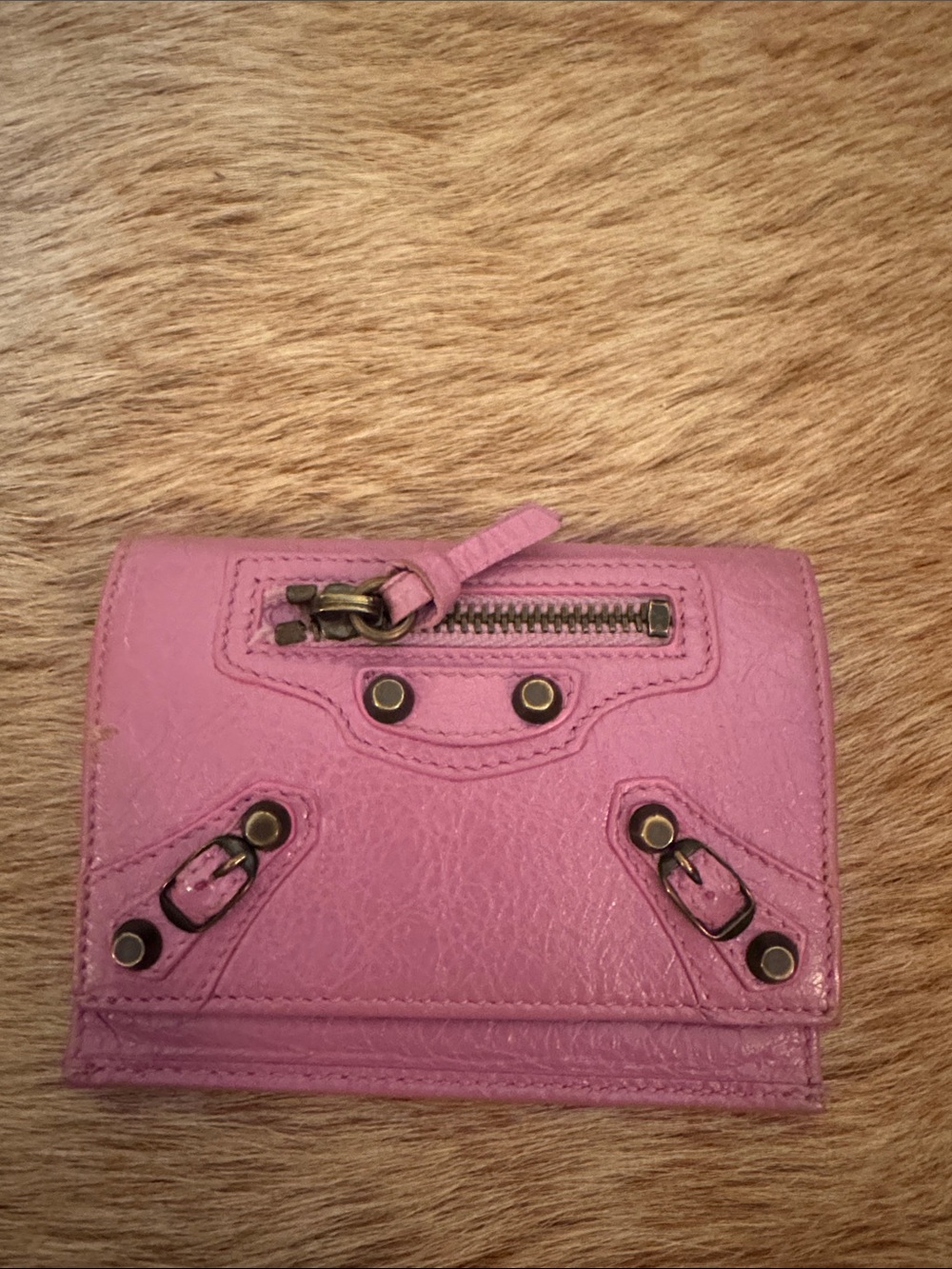 Balenciaga Lavender Leather Fold Wallet with Brass Accents
